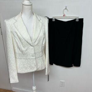 John Meyer Ivory Embroidered Blazer with Black Skirt.Size 12